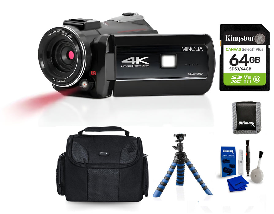 Minolta - MN4K40NV 4K Video 30-Megapixel Night Vision Camcorder Starter Bundle