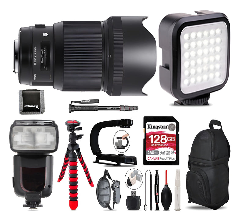 SIGMA - 85mm f/1.4 DG HSM Art For Canon+ LED Light + Kingston 128GB + Monopod Professional Bundle Sigma