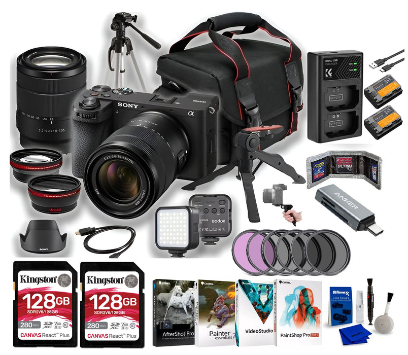 Sony a6700 Mirrorless Camera with 18-135mm Lens, Corel Software, + 2x Memory Card, Tripod + Professional Bundle