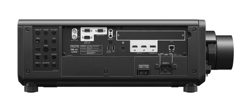 Rear input and output connection ports on the Panasonic PT-REZ15LBUG projector