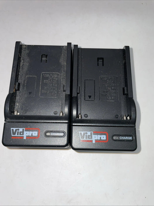 🔌 2× Vidpro Multi-Camera Battery Chargers – JVC V60 • Sony NP-F550/F750/F960/FM50/FM70/FM90 • Panasonic VBD1/VBD2