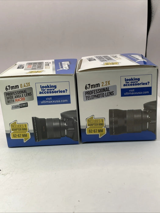🌟 2× Ultimaxx 67mm Lens Kits – 0.43X Pro Wide Angle + Macro + 2.2X Pro Telephoto (Bundle of Two Complete Sets)