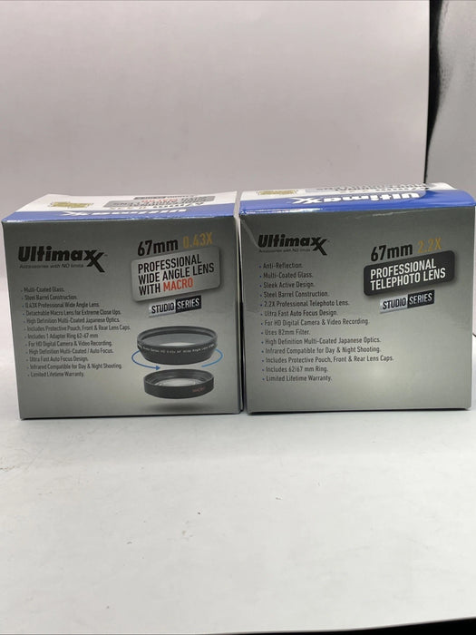 🌟 2× Ultimaxx 67mm Lens Kits – 0.43X Pro Wide Angle + Macro + 2.2X Pro Telephoto (Bundle of Two Complete Sets)