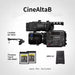 Sony BURANO 8K camera kit contents: CineAlta body with viewfinder, GP-VR100 grip, two CEB-G960T CFexpress Type B cards, and MRW-G1 card reader; lens not included