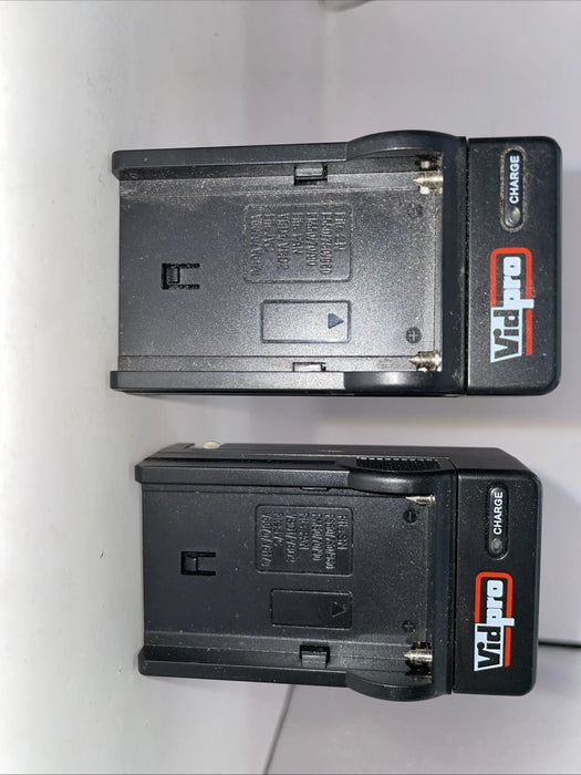 🔌 2× Vidpro Multi-Camera Battery Chargers – JVC V60 • Sony NP-F550/F750/F960/FM50/FM70/FM90 • Panasonic VBD1/VBD2
