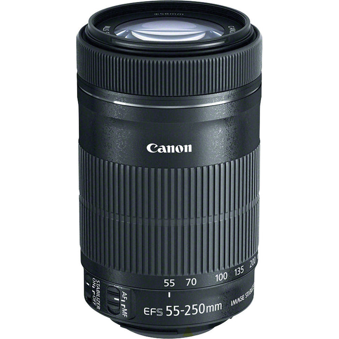 Canon EF-S 55-250mm f/4-5.6 Is STM Lens Bundle with Telephoto Lens, Wide Angle Lens, 58mm Filters and Accessories - USA warranty