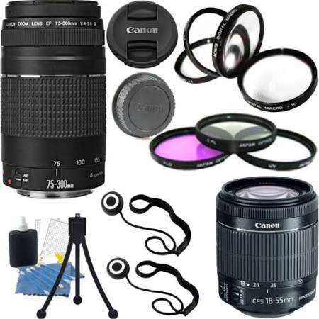 Canon EF-S 18-55mm f/3.5-5.6 STM Lens USA Warranty + 75-300mm Lens Deluxe Bundle