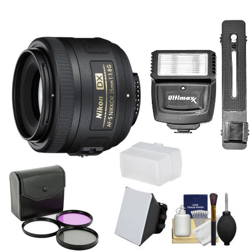 Nikon 35mm f/1.8 G DX AF-S Nikkor Lens with 3 Filters + Flash & 2 Diffusers Kit