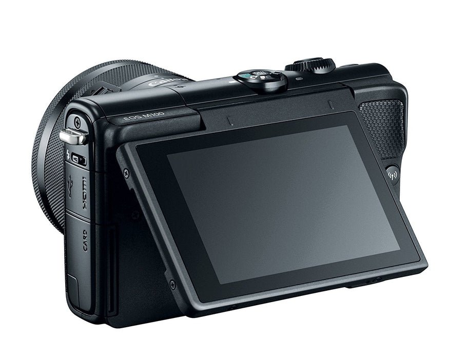 Canon EOS M100 Mirrorless Digital Camera with 15-45mm Lens (Black) | Flexible Tripod | UV Protection Filter | Professional Case | Card Reader