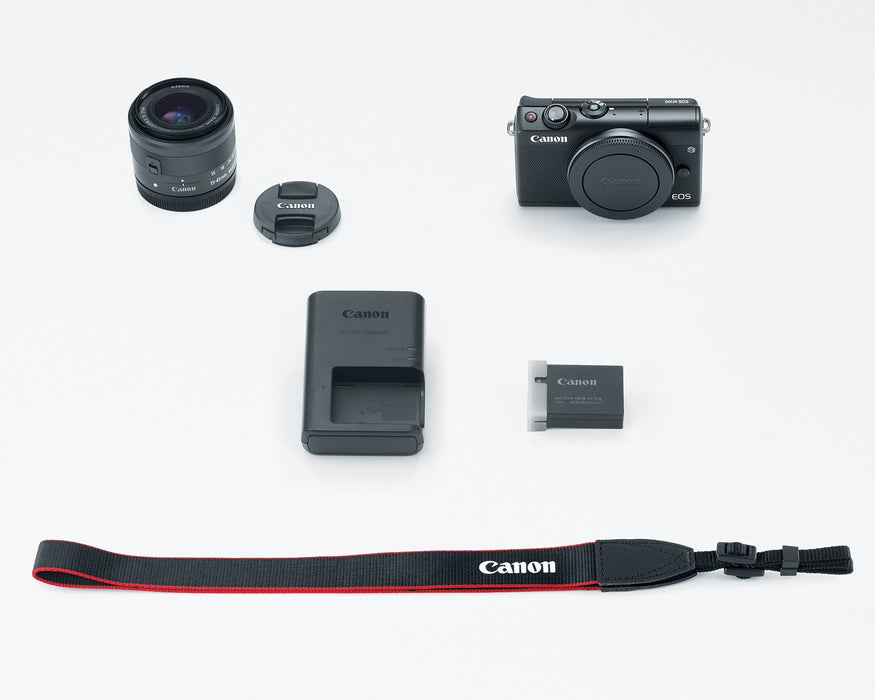 Canon EOS M100 Mirrorless Digital Camera with 15-45mm Lens (Black) | Flexible Tripod | UV Protection Filter | Professional Case | Card Reader