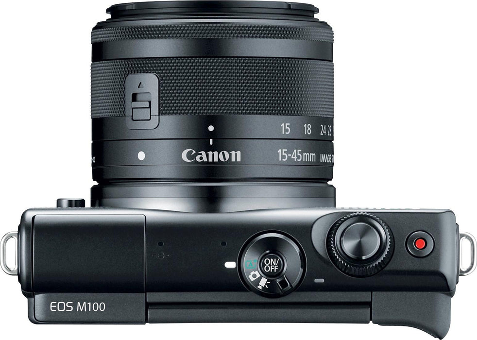 Canon EOS M100 Mirrorless Digital Camera with 15-45mm Lens (Black) | Flexible Tripod | UV Protection Filter | Professional Case | Card Reader