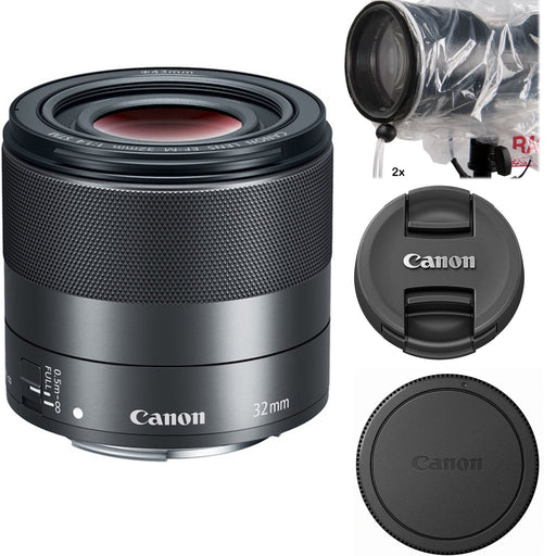 Canon EF-M 32mm f/1.4 STM Lens (2439C002) with OP/TECH USA 8" Small Rain Sleeve (Pack of 2) Kit