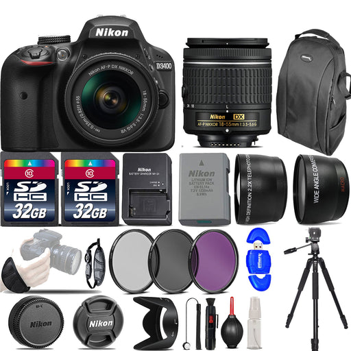 Nikon D3400/D3500 Digital SLR Camera with 18-55mm VR| 3 Lenses kit| 64GB -Great Saving Full Kit
