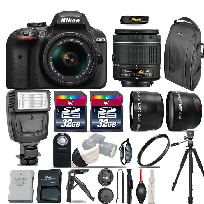 Nikon D3400/D3500 DSLR Camera with 18-55mm -3 Lenses Kit | Flash | 1YR Warranty |64GB