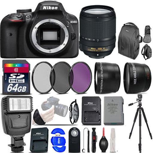 Nikon D3400/D3500 DSLR Camera with 18-140mm VR Lens | 64GB MC| Backpack| Filters| And More Bundle