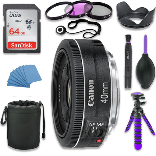 Canon 40mm f/2.8 EF STM Lens Professional Kit W/ 64 GB & Flexible Tripod
