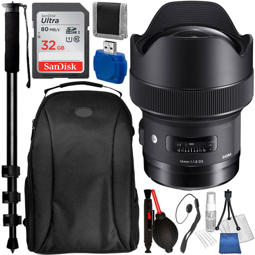 Sigma 14mm F/1.8 DG HSM Art Lens For Nikon F With Accessory Bundle