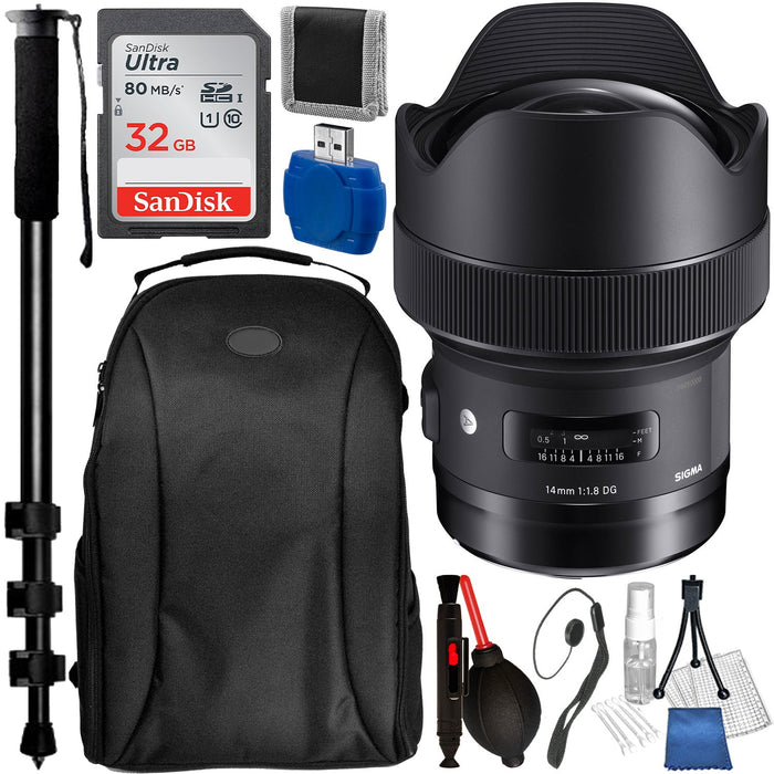 Sigma 14mm F/1.8 DG HSM Art Lens For Nikon F With Accessory Bundle
