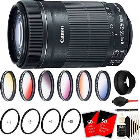 Canon EF-S 55-250mm f/4-5.6 Is STM Lens+ 58mm Filter & Macro Kit & Cleaning Kit for Canon T6s T6i T6 T5 Digital SLR Cameras