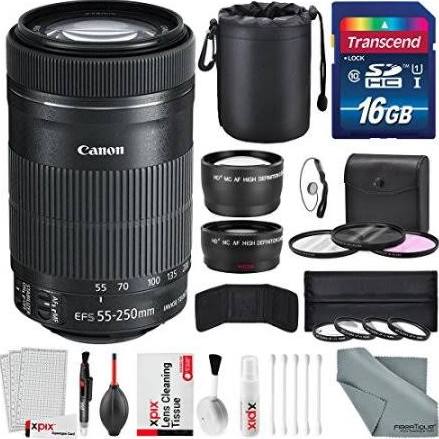 Canon EF-S 55-250mm f/4-5.6 Is STM Lens Bundle with Telephoto Lens, Wide Angle Lens, 58mm Filters and Accessories - USA warranty
