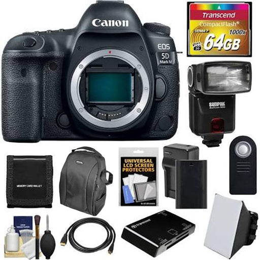 Canon EOS 5D Mark IV 4K Wi-Fi Digital SLR Camera Body with 64GB CF Card + Battery & Charger + Backpack + Flash + Soft Box + Deluxe Kit