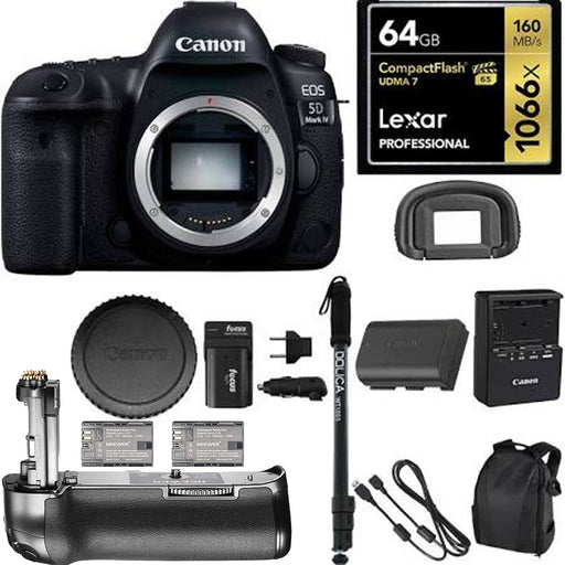Canon EOS 5D Mark IV DSLR Camera (Body Only) w/ Battery Grip & 64GB Bundle