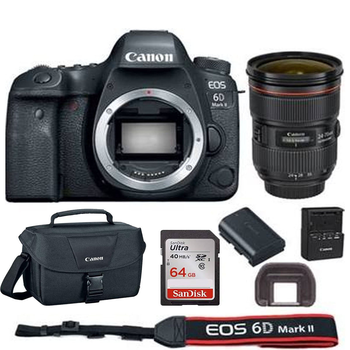Canon Eos 6D Mark II 26.2MP Full-Frame DSLR Camera with 24-70mm f