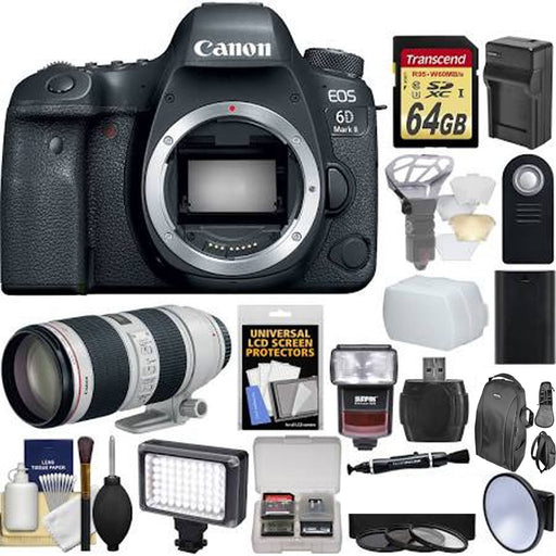 Canon Eos 6D Mark II Wi-Fi Digital SLR Camera Body with EF Canon 70-200mm f/2.8 L Is II Lens + 64GB Card + Backpack + Flash + Battery & Charger Supreme Bundle
