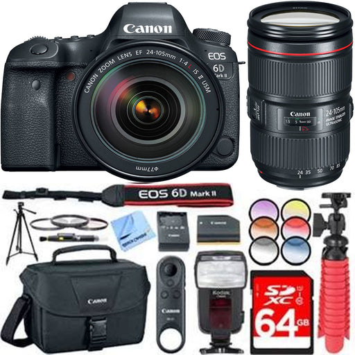 Canon EOS 6D Mark II DSLR Camera with 24-105mm f/4L II Lens with Canon BR-E1 | Sandisk 64GB | Filters & More Deluxe Bundle