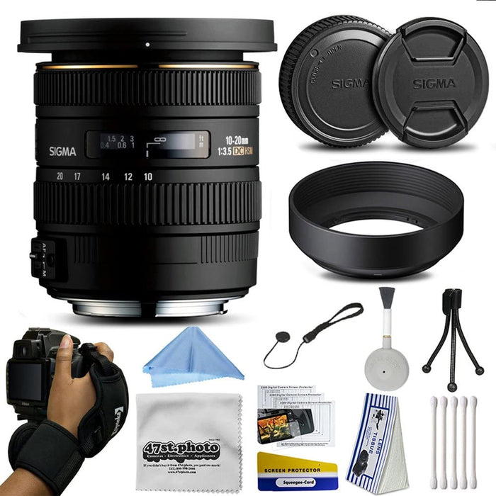 Sigma 10-20mm f/3.5 EX DC HSM Autofocus Zoom Lens For Canon with Wrist Strap Cap Keeper Deluxe Lens Cleaning Kit