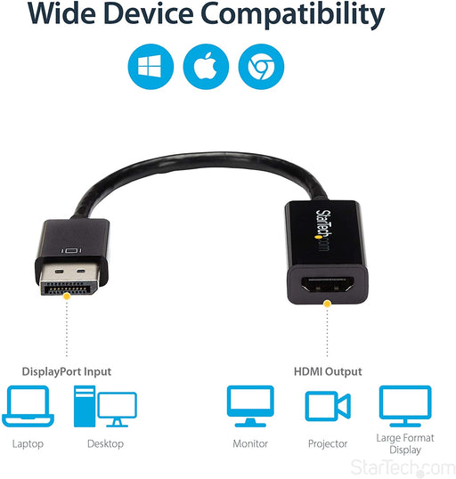 StarTech DisplayPort 1.2 to HDMI Adapter - 4K 30Hz - Active Audio Video Converter for DP Laptop Computers and HDMI Monitor Displays