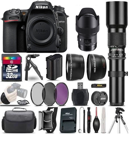 Nikon D7500 DSLR Camera with SIGMA 14mm F 1.8 ART Lens &amp; 500mm Preset Lens Supreme Bundle