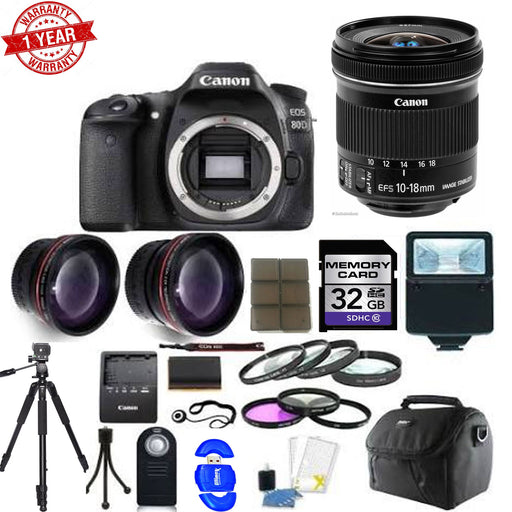 Canon EOS 80D 24.2MP Digital SLR Camera + EFS 10-18mm Lens & 16GB Top Accessory Bundle