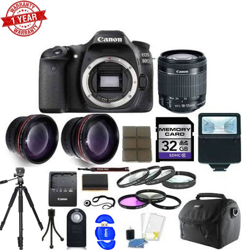 Canon EOS 80D 24.2MP Digital SLR Camera + 18-55mm Lens & 16GB Top Accessory Bundle