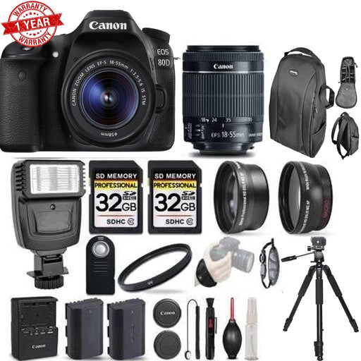 Canon EOS 80D Digital SLR Camera Kit with 18-55mm STM Lens w/ 64GB MC & Additional Accessories