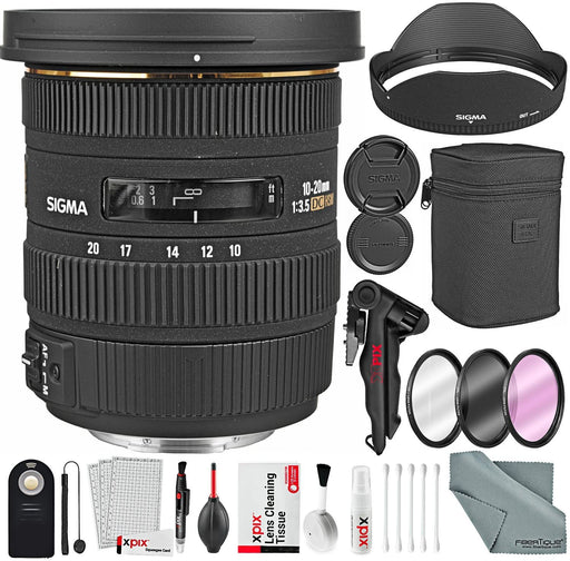 Sigma 10-20mm f/3.5 EX DC HSM Autofocus Zoom Lens For Canon Cameras Bundle w/Remote + Xpix 2-in-1Tripod + Deluxe Xpix Cleaning Kit + More