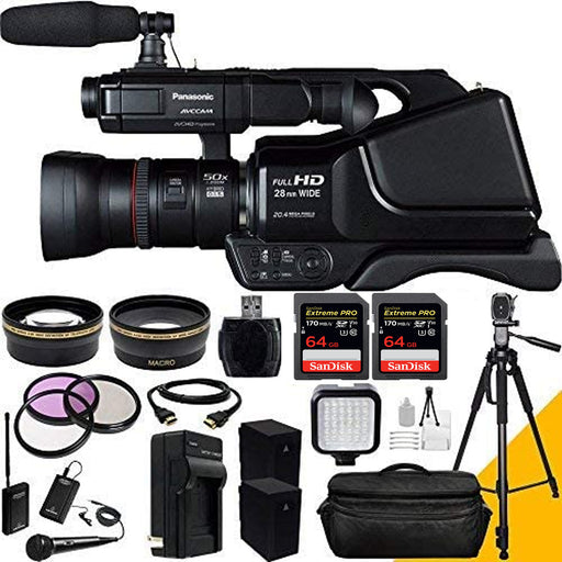 Panasonic AG-AC8PJ/HC-MDH3 AVCCAM HD Shoulder-Mount Camcorder with TwinMic System, Full Size Tripod, Camera Case, LED Light &amp; More