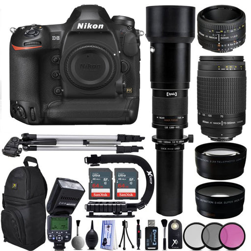 Nikon D6 Camera w/ 3.2" LCD - 7 fps - Wi-Fi & GPS Ready - 5 Lens - Nikon 50mm 1.8D- Nikon 70-300mm - 650-2600 - 128GB SD - 23PC Ultra Zoom Kit