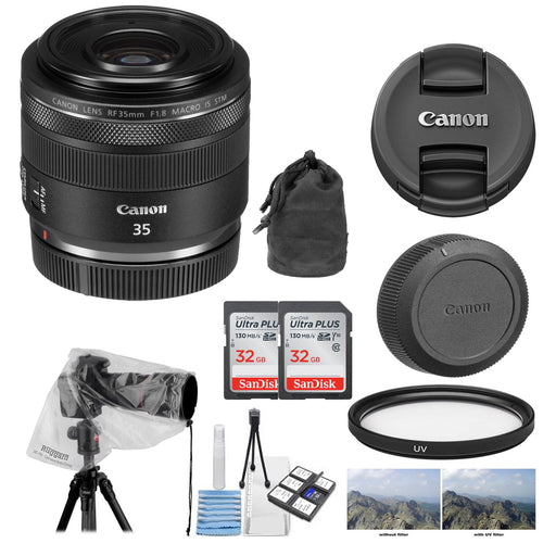Canon RF 35mm f/1.8 IS Macro STM with LensRain Cover | Cleaning Kit & UV Filter Package