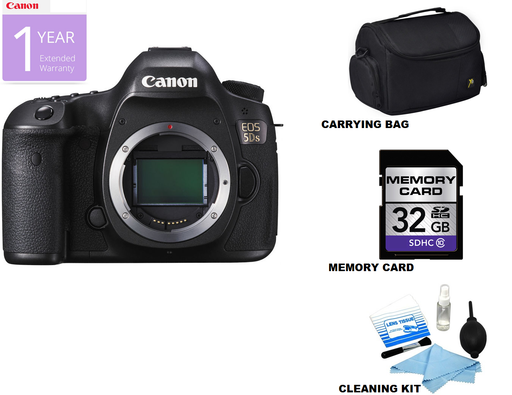Canon EOS 5DS DSLR Camera (Body Only) with Sandisk 32GB Memory Card | Carrying Case &amp; Cleaning Kit