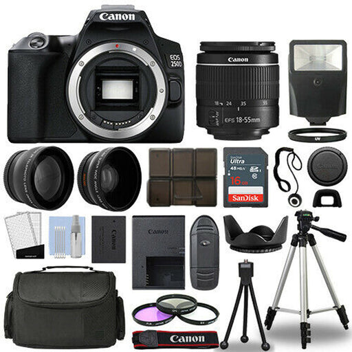 Canon EOS Rebel SL3/250D DSLR Camera with | 3 Lens Kit Canon 18-55mm | Sandisk 16GB | Flash & More