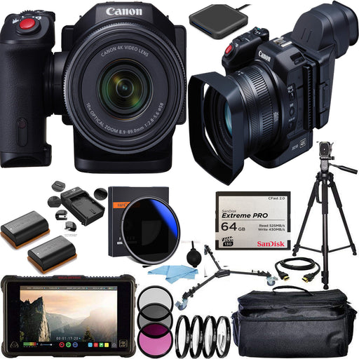 Canon XC10 4K Professional Camcorder & Atomos Ninja V 5" HDMI Recording Monitor, 2x Spare Batteries, 64GB CF Card Mega Advanced Bundle