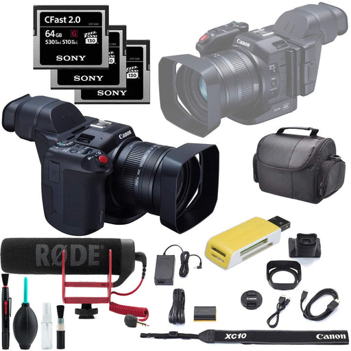 Canon XC10 4K Professional Camcorder + 64GB CFast 2.0 G Series Memory Card x3 + Soft Carrying Case & Rode Microphone Bundle