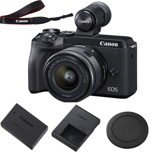 Canon EOS M6 Mark II Mirrorless Digital Camera with 15-45mm Lens INCLUDES EVF-DC2 Viewfinder (Black)