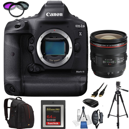 Canon EOS-1D X Mark III DSLR Camera with Canon EF 24-70mm f/4L IS USM Lens & Essential Kit- Includes: SanDisk 64GB + 72" Tripod | More