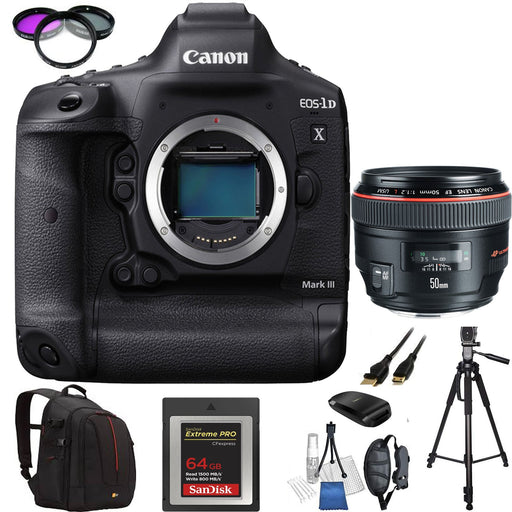 Canon EOS-1D X Mark III DSLR Camera with Canon EF 50mm f/1.2L USM Lens & Essential Kit- Includes: SanDisk 64GB + 72" Tripod | More