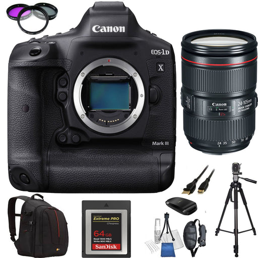 Canon EOS-1D X Mark III DSLR Camera with 24-105mm f/4L IS II USM & Essential Kit- Includes: SanDisk 64GB + 72" Tripod | More