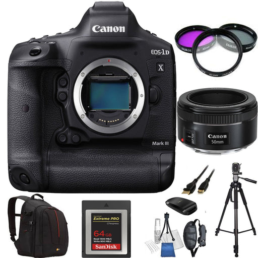 Canon EOS-1D X Mark III DSLR Camera with Canon EF 50mm f/1.8 STM Lens & Essential Kit- Includes: SanDisk 64GB + 72" Tripod | More