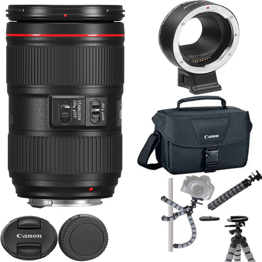 Canon EF 24-105mm f/4L IS II USM Lens USA with Lens Adapter For Canon | Canon Carrying Case & Flexible Spider Tripod Bundle