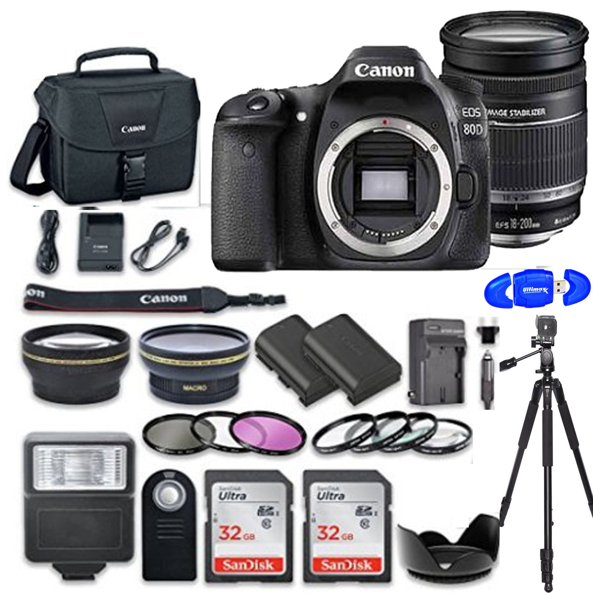 Canon EOS 80D with 18-200mm IS Lens with 2x Sandisk 32GB &amp